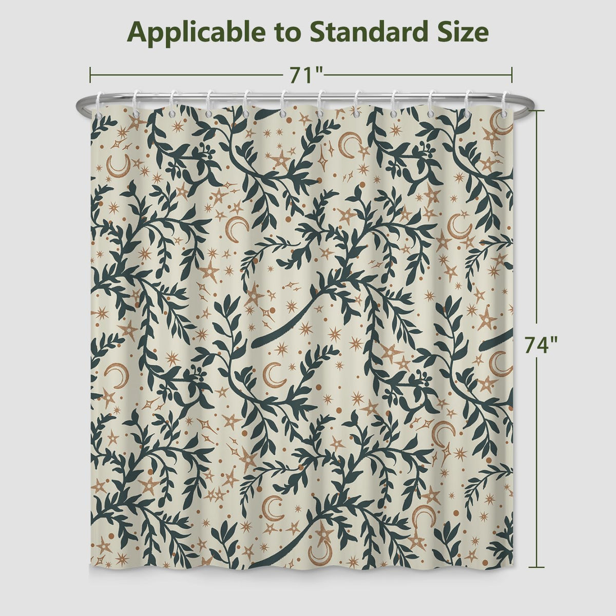 Boho Shower Curtain 71x74 Inch (Botanical and Moon)