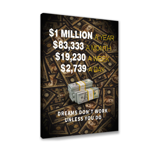 1 Million A Year Office Wall Art Success Entrepreneur Inspirational Quotes Canvas Print Poster Modern Money Artwork for Living Room Office Framed Wall Decor Ready to Hang (Style_12 / 16"L x 12"W)