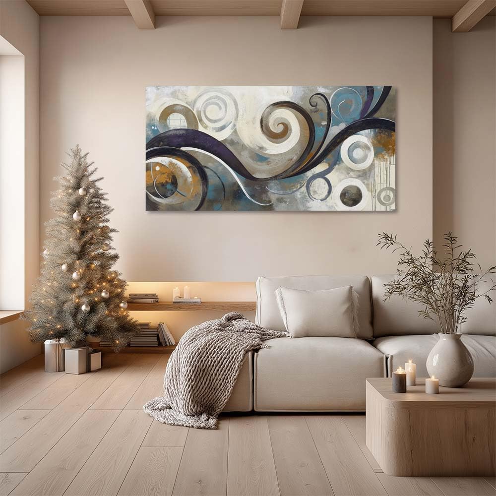 Teal Brown Swirl Geometric Canvas Wall Art Modern Abstract Painting Flat Print Gallery Wrapped Contemporary Artwork for Living Room Bedroom Bathroom Decor (Abstract / Blue Swirl 12 / 46"L x 23"W)