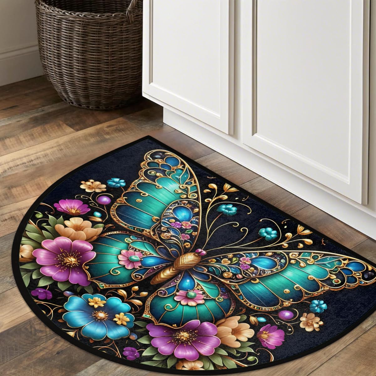 Pretty Butterfly Half Round Door Mat Semi Circle Rug Half Moon Doormat (B:e-52)