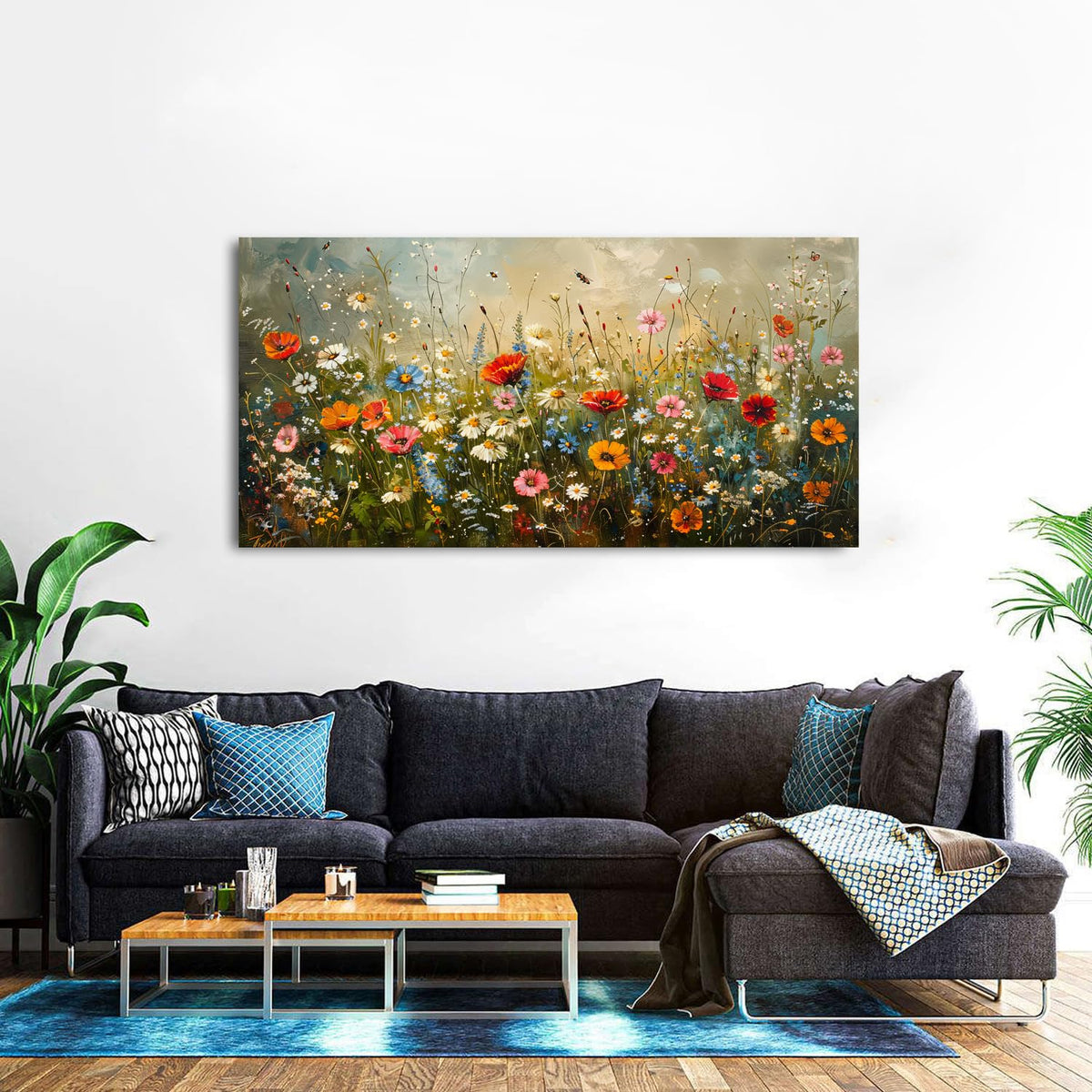 Rustic Wildflower Canvas Wall Art Country Botanical Picture Aesthetic Garden Flowers Landscape Painting Prints Artwork for Living Room French Poster Girls Bedroom Bathroom Sofa Home Decoration 30x60 (57.8"L x 30"W / Wildflowers)