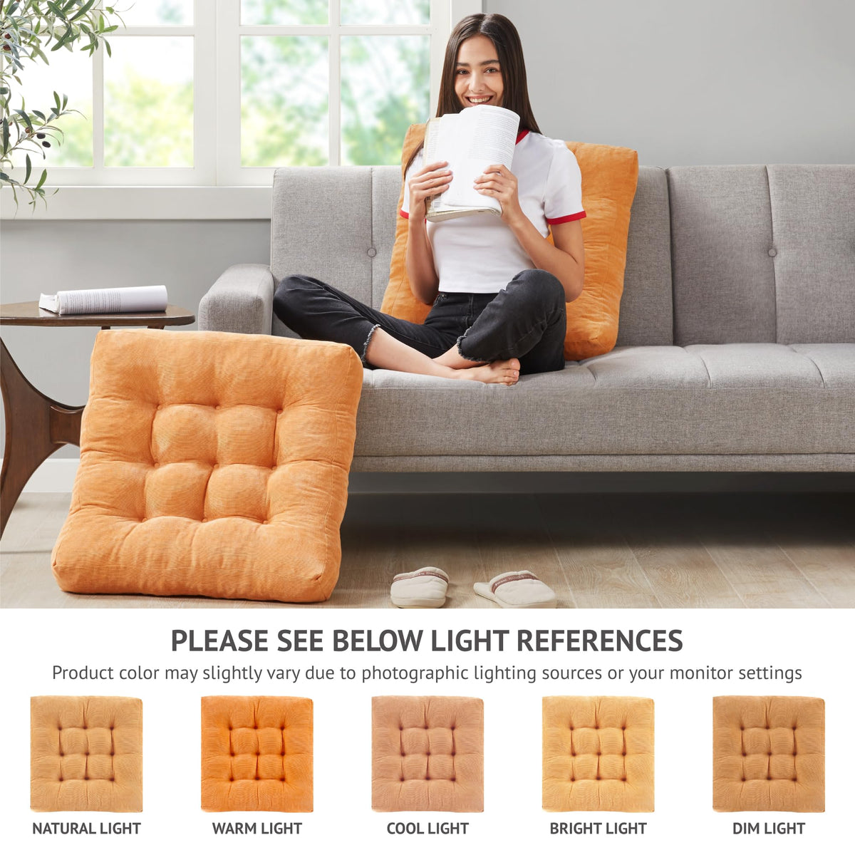 Large Floor Pillows for Adults (1 Pack / Square | Yellow | 1 Pack)