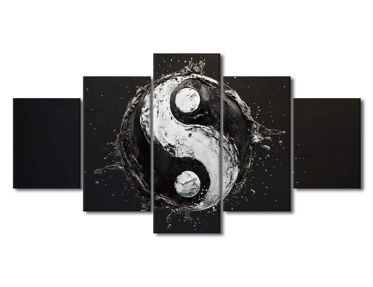 Wall Art Large Yin Yang Symbol With Dynamic Water Droplets Framed Canvas Print Multi Panel Artwork Contemporary Living Room Decor Asian Inspired Decor 60" Wx32 H‌ (60''Wx32''H / Artwork-07)