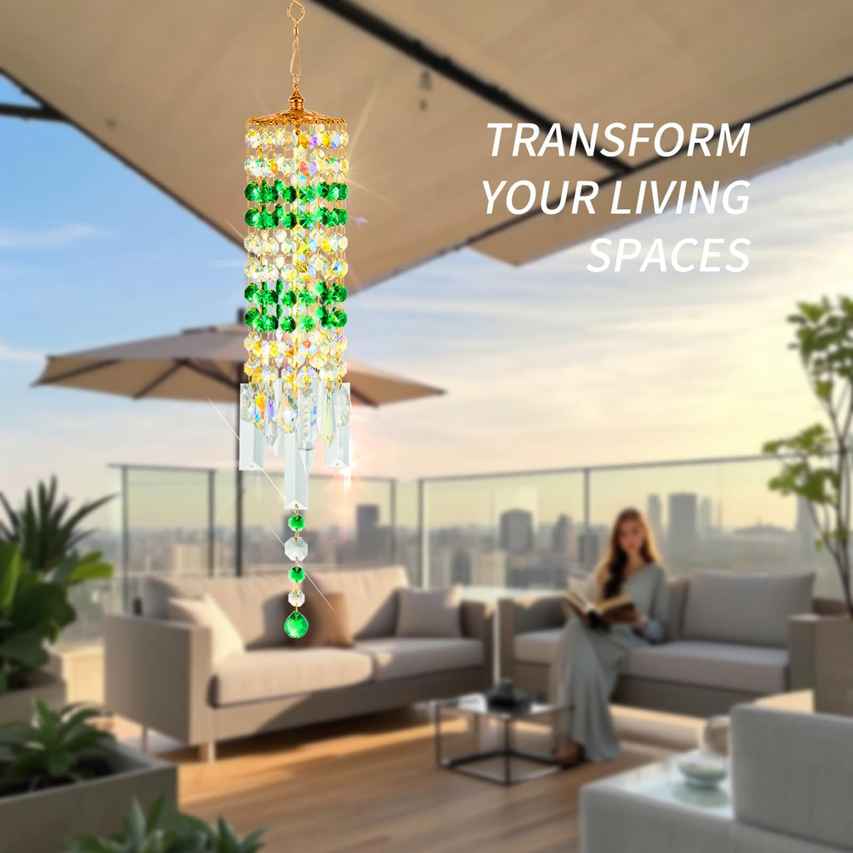 Crystal Wind Chimes Rainbow Suncatcher for Window (Green)