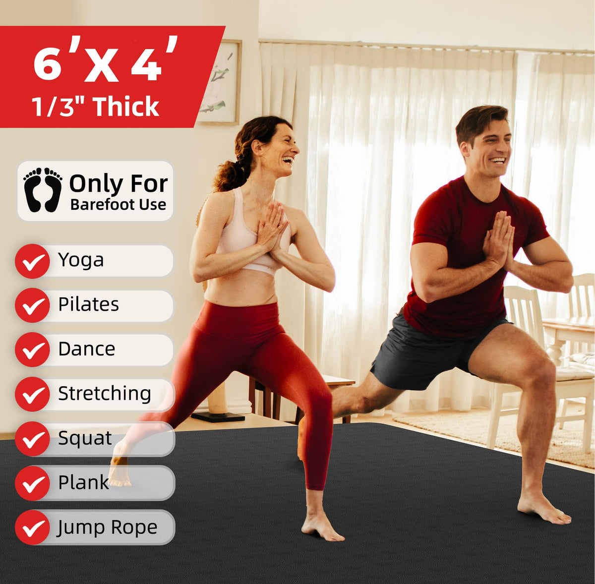 Extra Large Yoga Mat (72x48x1/3inch / Black)