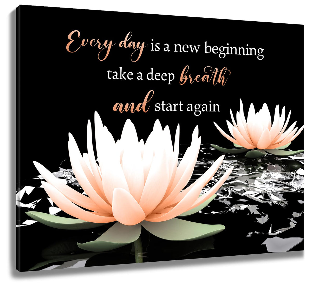 Orange Flower Wall Art Inspirational Quotes with Water Lily Canvas Wall Art for Living Room Zen Yoga Spa Black Wall Decor for Bedroom Bathroom Home Office Ready to Hang 12L x 12W Inch (Orange / 12"L x 12"W)