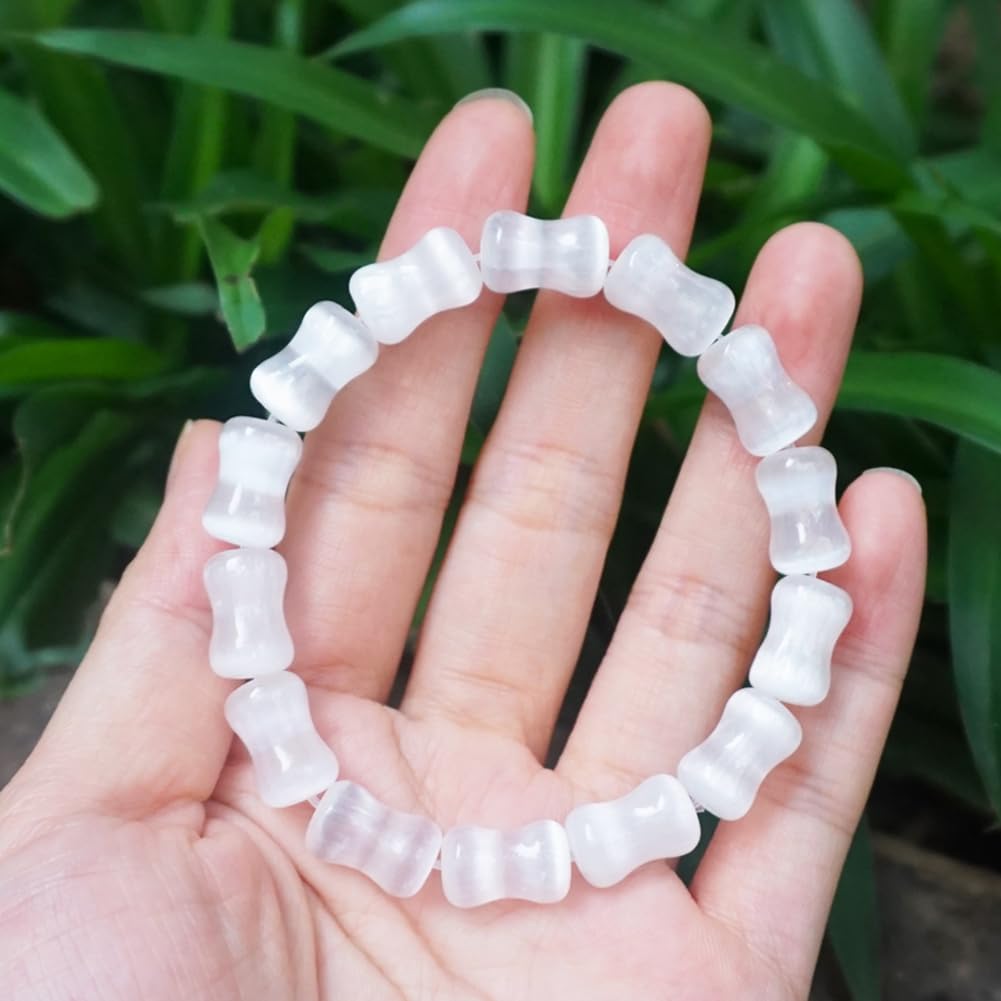 8mm Selenite Bracelet White Bamboo Shaped (8mm Selenite Bracelet White Bamboo-Shaped)