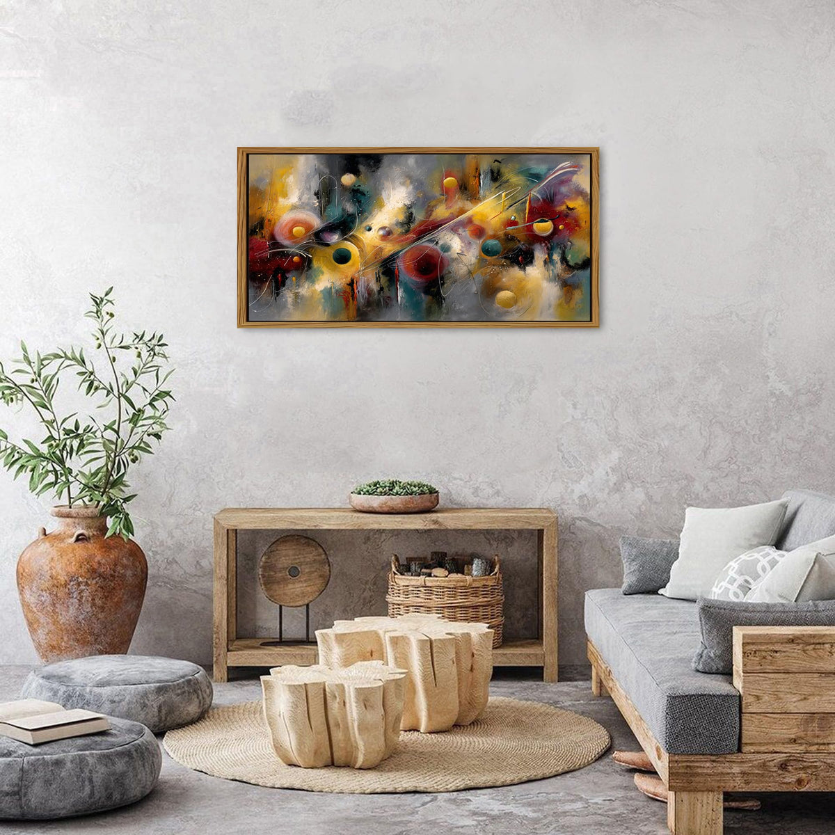 Abstract Wall Art Mid Century Neutral Canvas Prints Framed Colorful Minimalist Music Circle Picture Living Room Modern Geometric Painting Contemporary Artwork for Office Bedroom Home Decoration 20x40 (20"L x 40"W / Geometric Circle)