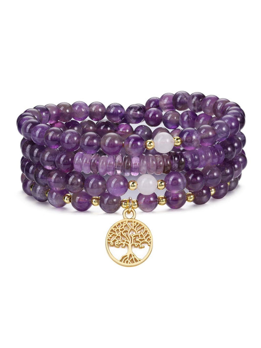 108 Mala Beads Bracelet 6mm Amethyst Gemstone Necklace (Amethyst)