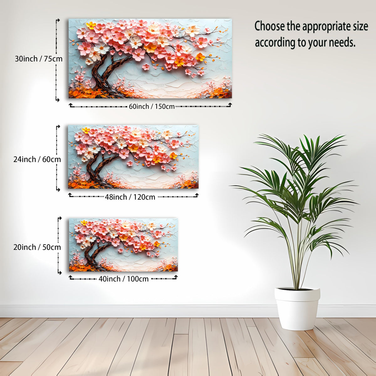 Cherry Blossom Tree Canvas Wall Art (40"L x 20"W / Pink flower)
