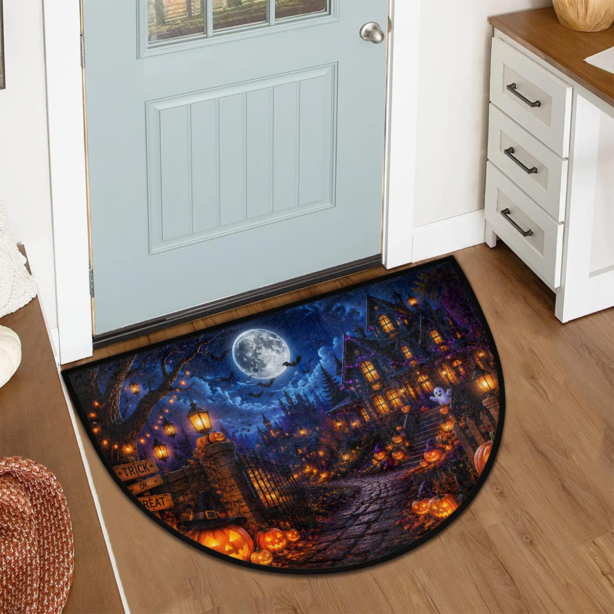 Halloween Half Round Rug Half Moon Door Mat Half Circle Rugs (Z:f-color 3)