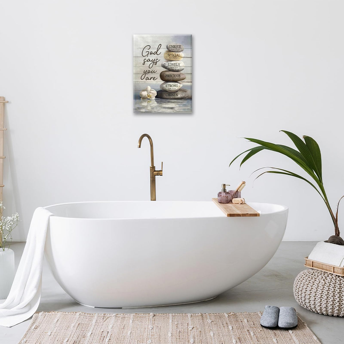 Farmhouse Bathroom Wall Art Rustic Zen Stone Pictures Decor God Says You Are Christian Bible Verse Canvas Country Painting Modern Framed Prints Artwork for Home Bedroom Living Room 12"x16" (12"L x 16"W / Zen Stone)