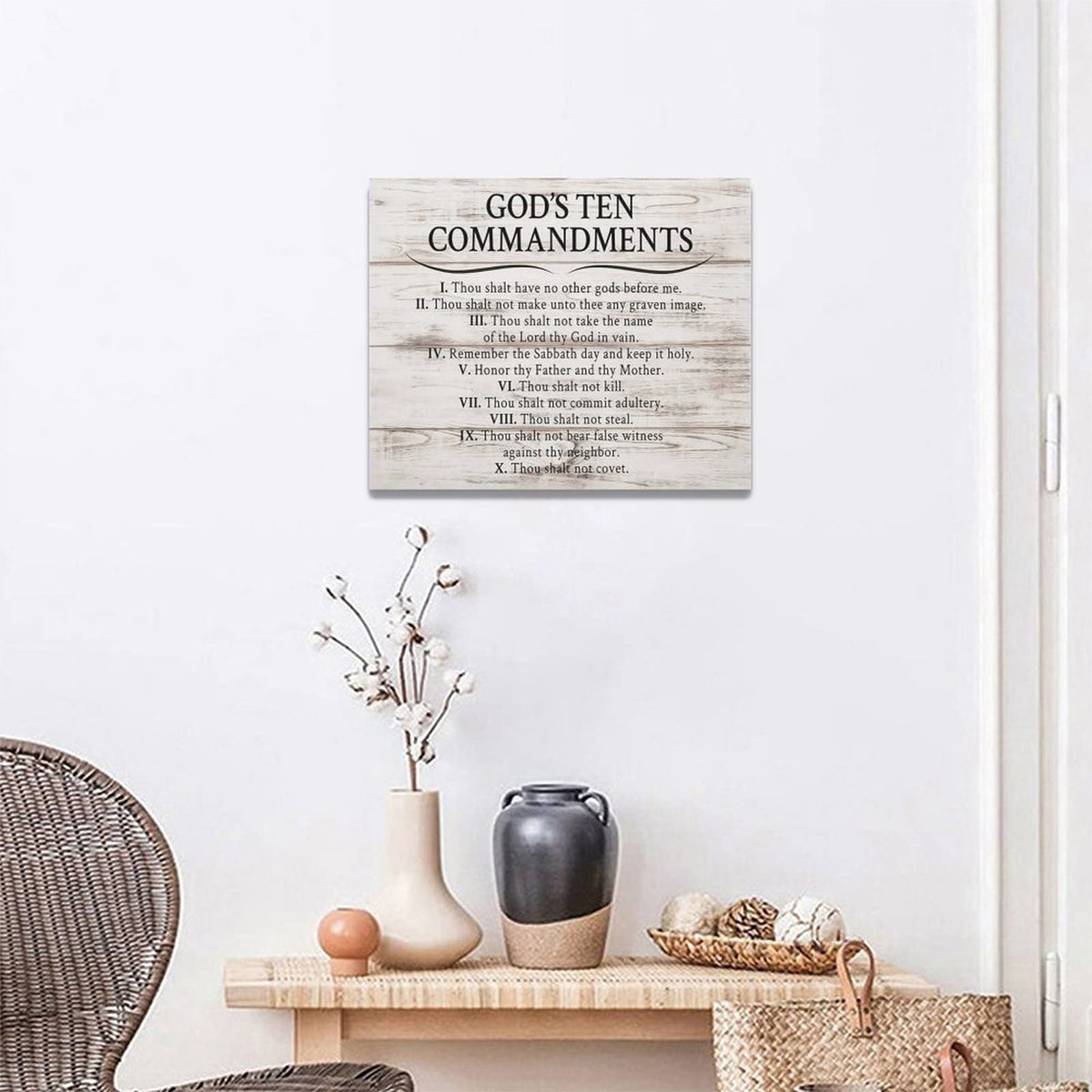 Ten Commandments Wall Decor 10 Commandments Wall Art Christian Scriptures Canvas Prints Bible Verse Pictures Painting Modern Artwork Home Decoration for Living Room Bedroom Bathroom 20"x16" (Wooden / 20"L x 16"W)