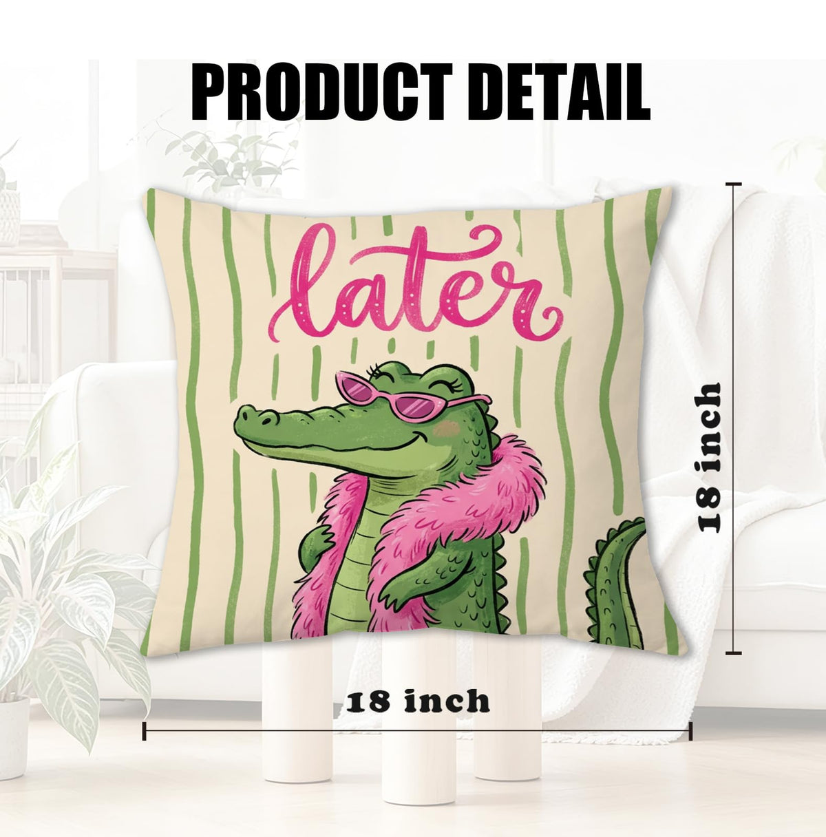 Pink and Green Preppy Alligator Throw Pillow Cover 18x18 (Qt-bz-mental Health-crocodile)