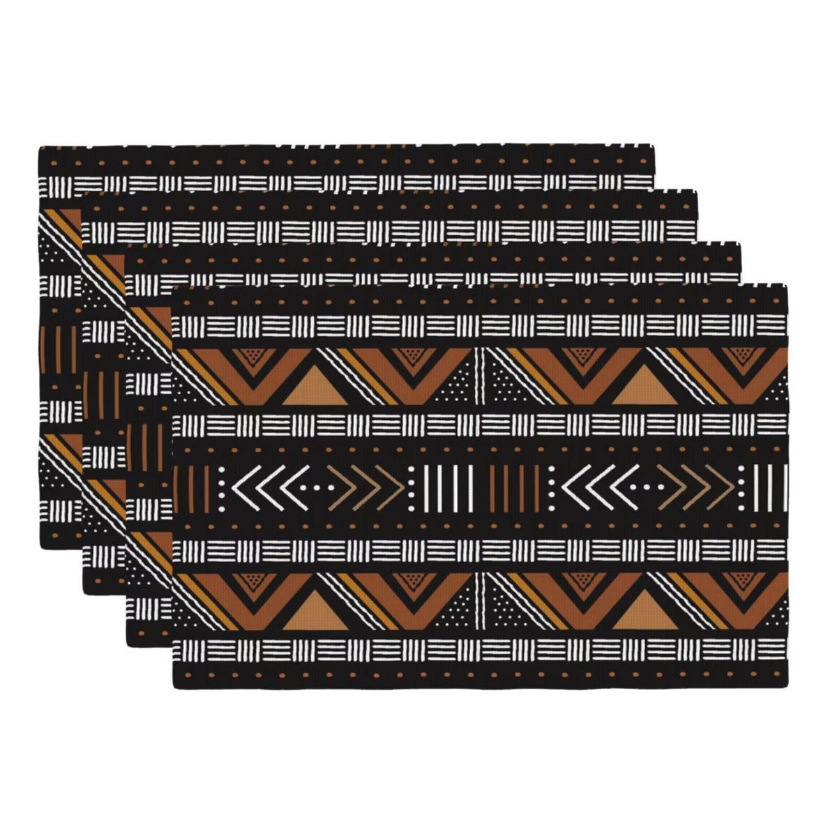 African Placemats Set of 4 Linen Washable 12x18 Inch (Black / 4PCS)