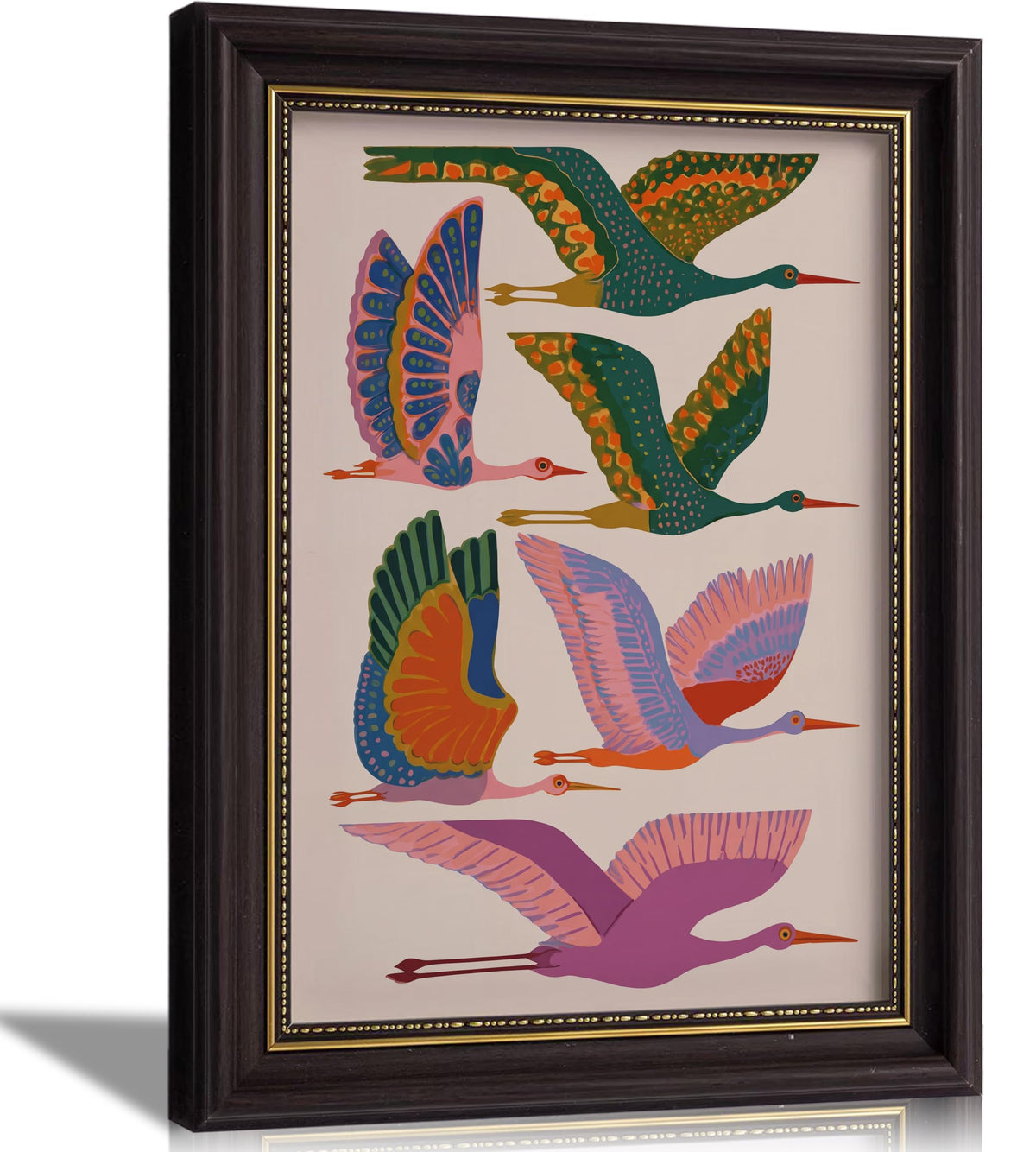 Framed Colorful Bird Wall Art (Heron / 16"L x 12"W)
