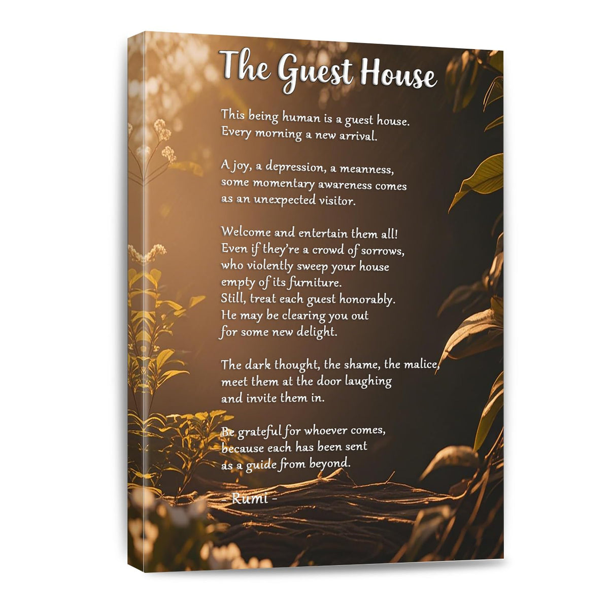 The Guest House Poem Canvas Wall Art Print Rumi Poetry Room Decor (24"L x 16"W / White 3)