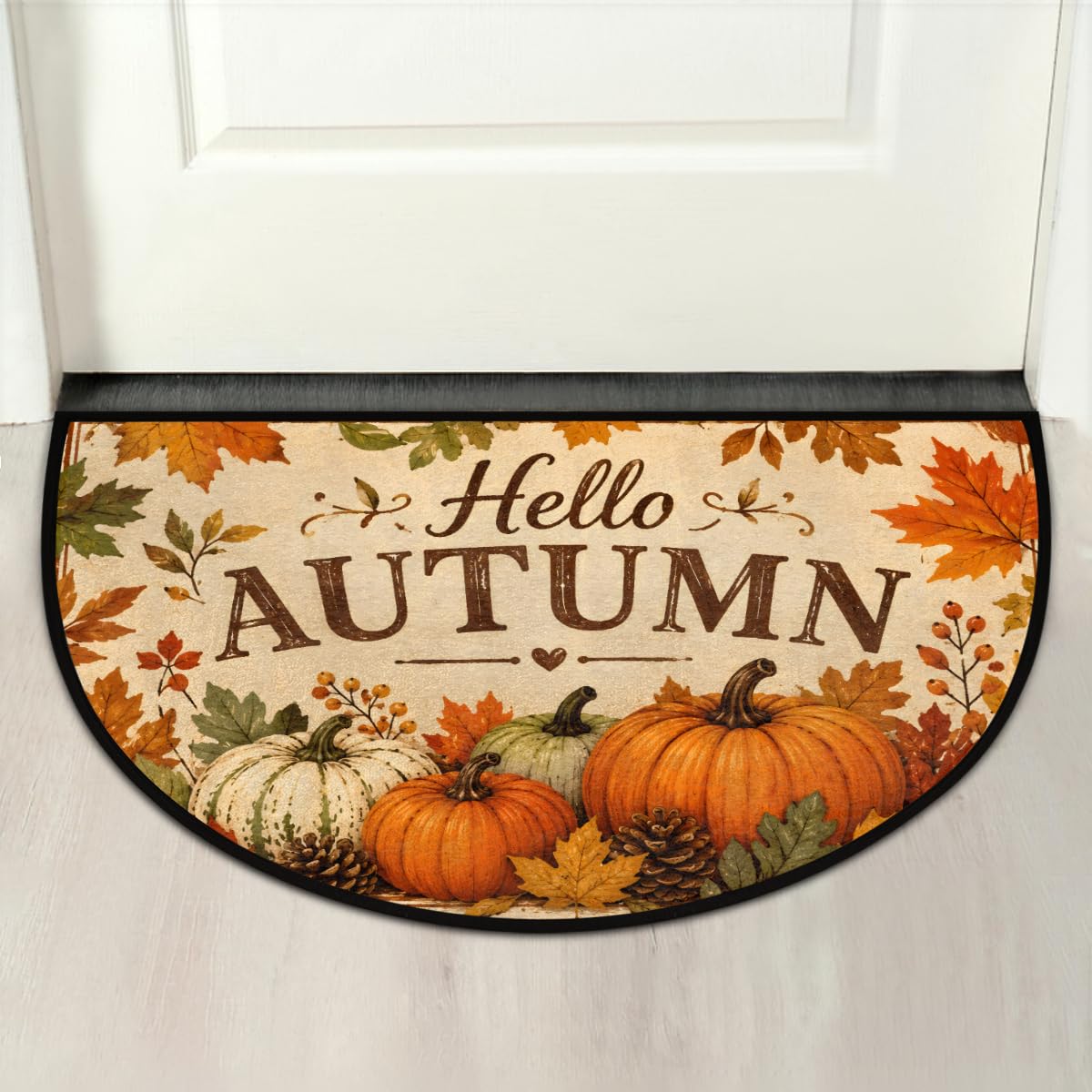 Fall Pumpkin Half Round Mat Non Slip Semi Circle Rug Outdoor Welcome Mat (Z-103)