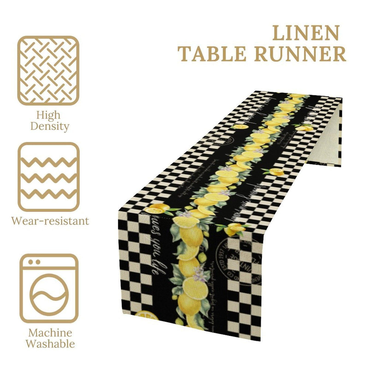 Lemon Table Runner (13x120inch / Black White Lemon)