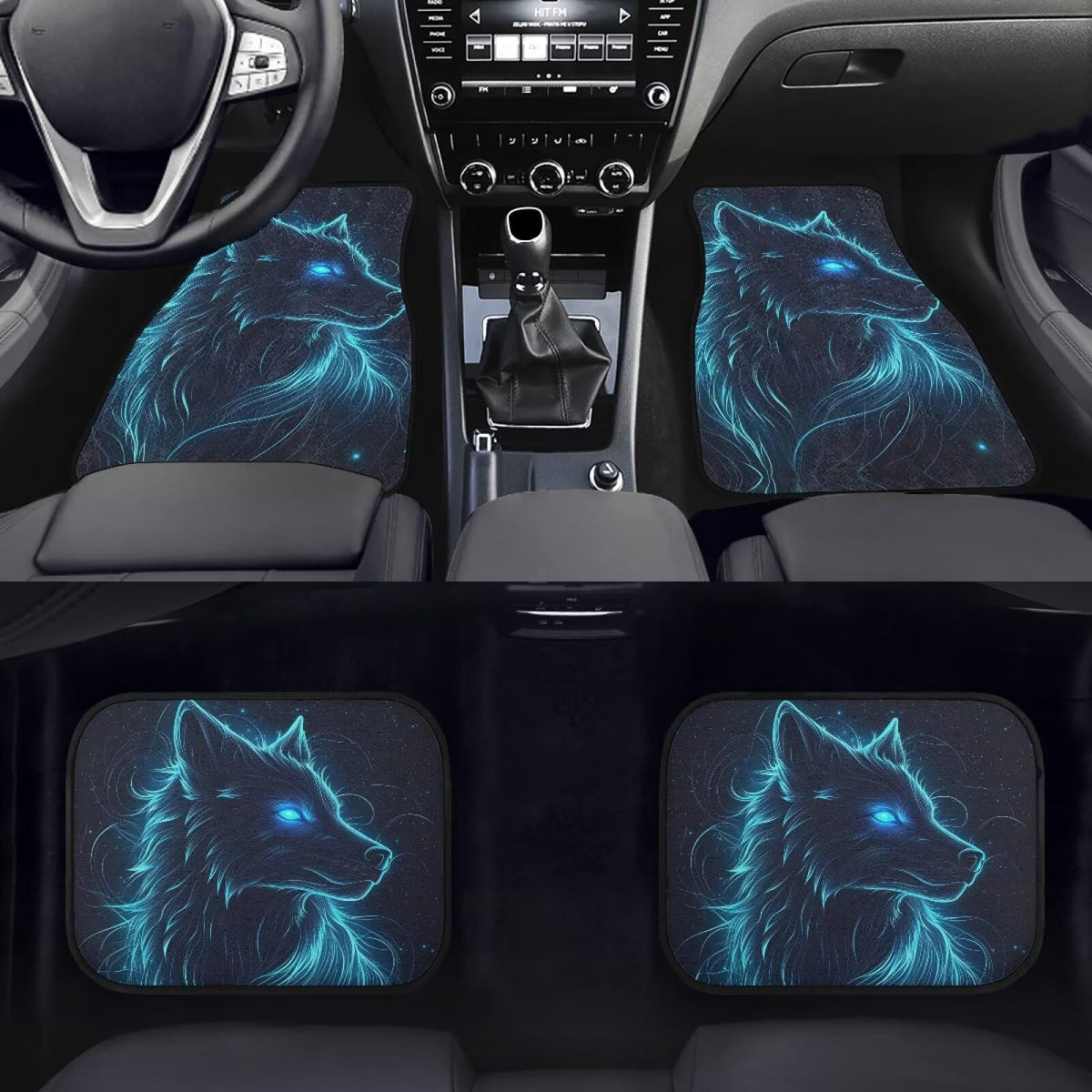 Galaxy Wolf Car Floor Mat Protector Non Slip Car Floor Mats Rubber Rear Front Seat Automotive Foot Mat SUV Truck Vehivle Van Cars Carpet Mats 4 Pcs Wolf Car Accessories (Galaxy Wolf)