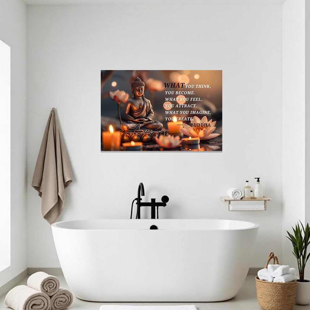 Buddhist Motivational Quotes Wall Art Canvas Prints Buddha Lotus Painting Zen Bathroom Pictures for Office Home Spa Yoga Room Wall Decor Framed (Orange / 12" x 18")