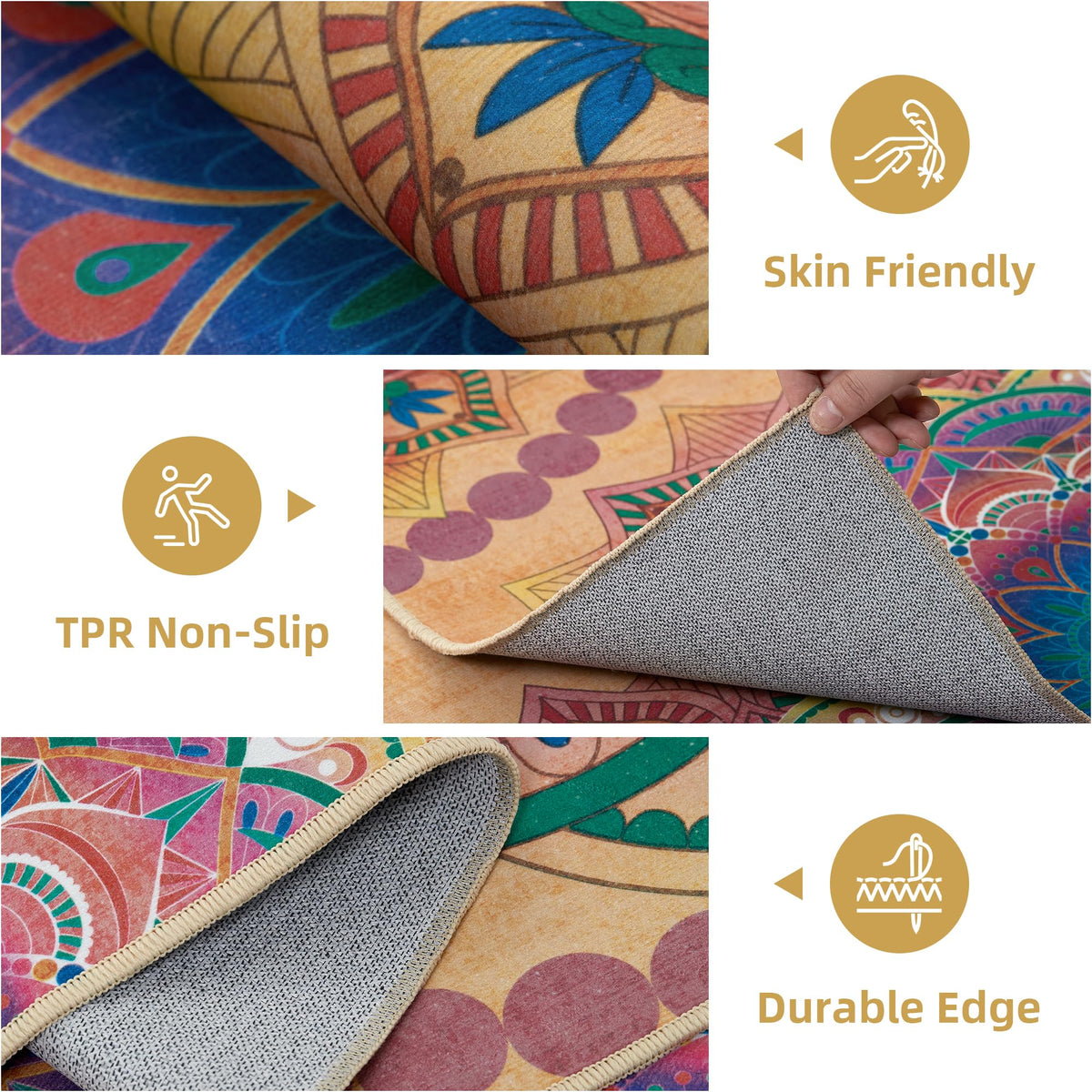 Meditation Indoor Outdoor Rug 5x8 ft Mandala Pattern Rug Boho Style (Khaki / 5 x 8 Feet)