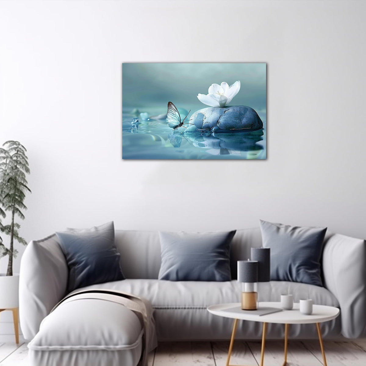 Zen Wall Art White Lotus Flower Canvas Prints for Spa Bathroom Decor (Zen Stones Canvas Frame-21 / 36"L x 24"W)