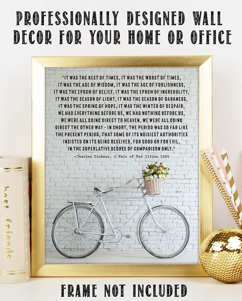 Charles Dickens Inspirational Quotes Wall Art Decor (Vintage Bike)