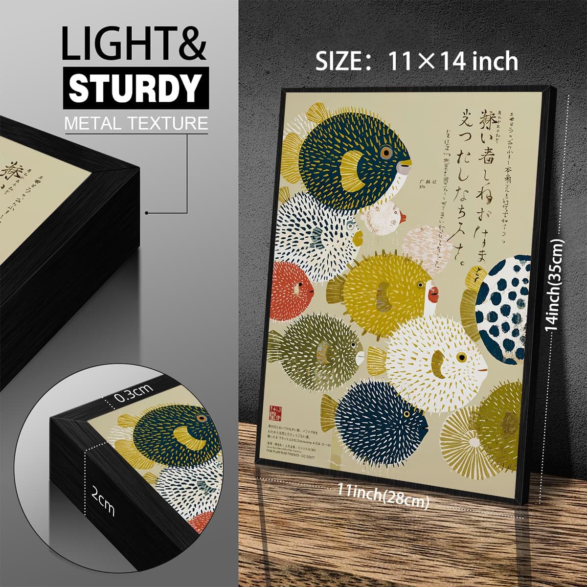 Black Framed Japanese Canvas Wall Art Vintage Puffer Fish Prints Posters 11x14in Colorful Fish Pictures Mid Century Modern Artwork Decor for Minimal Coastal Home Bathroom Bedroom Living Room (Black Framed / Japanese Art 003 / 14"L x 11"W)