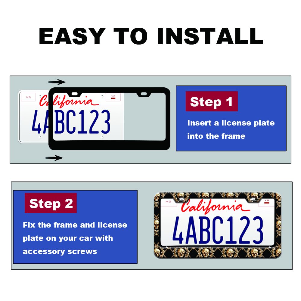 Gold Skull Baroque License Plate Frame for Women 1Pc Car Tag (for Gold Skull 1 / 1 pack)
