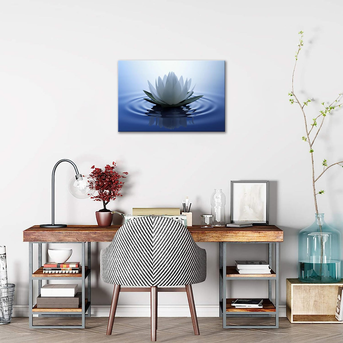 White Lotus Wall Art Canvas Pictures Print Spiritual Meditation Artwork Poster for Yoga Room Bathroom Zen Spa Photo Decor Framed Ready to Hang (12"L x 16"W / Lotus 05)