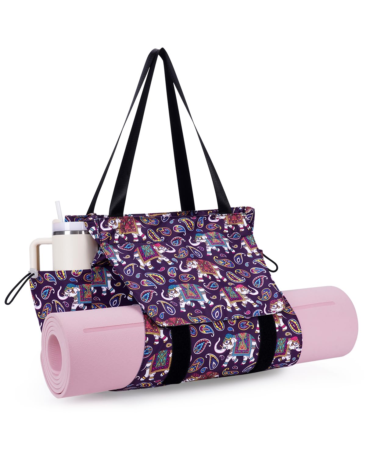 Yoga Mat Bag Waterproof Tote Gym Bag Mat Carrier W (Deep Purple Lucky Elephant)