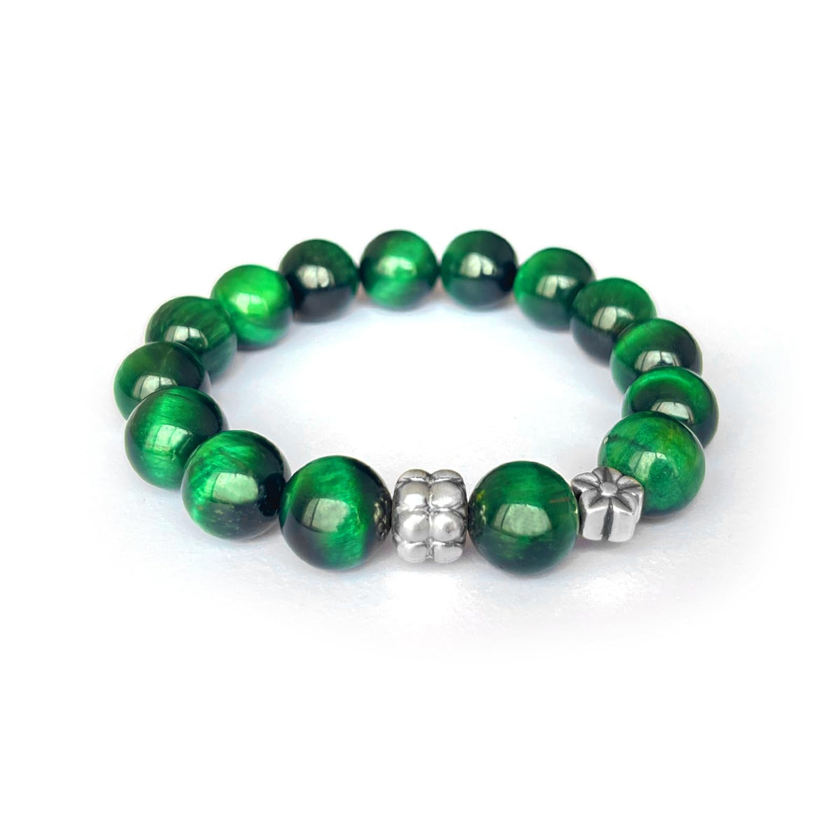 Natural obsidian bracelet (Green Tiger Eye + 925 Silver(12mm)-1 Pcs)