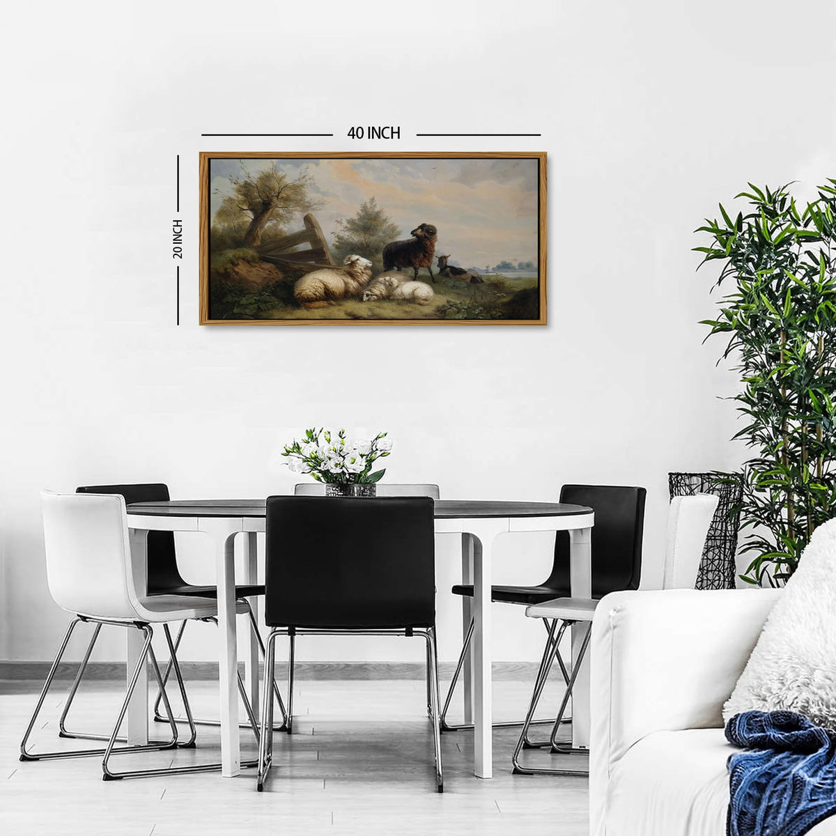 Farmhouse Sheep Wall Art Framed (20"L x 40"W / Sheep)