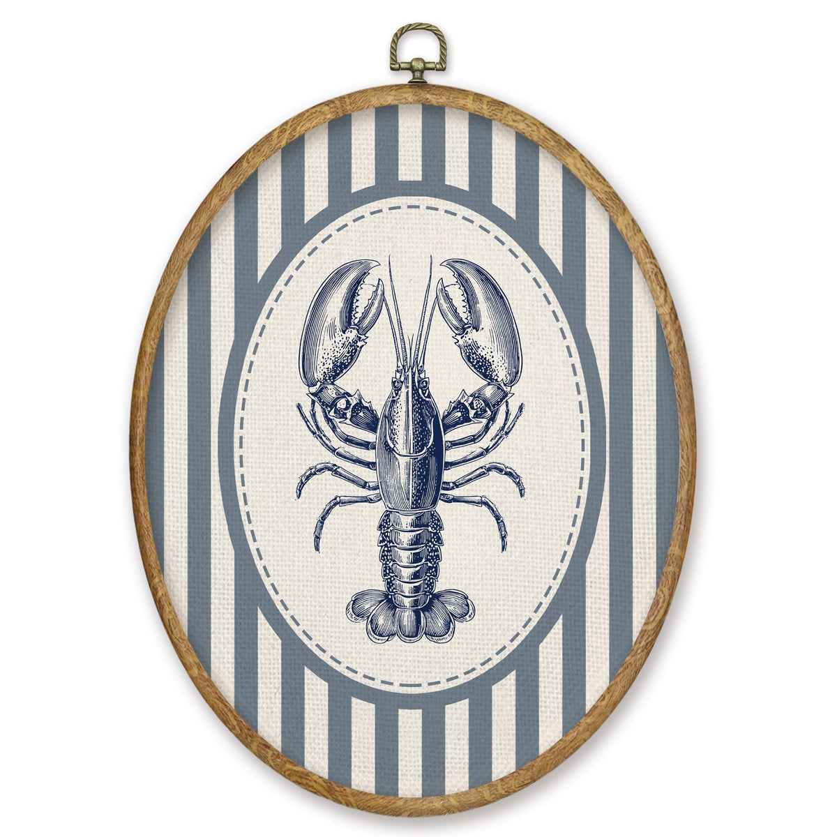 Blue Coastal Beach Lobster Oval Wall Art Decor (Color053)
