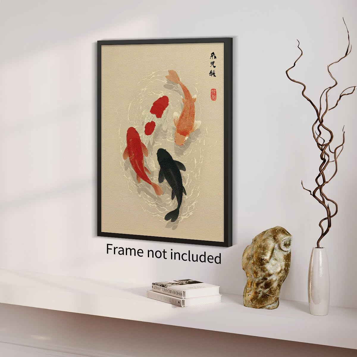 Japanese Koi Fish Poster Minimalist Asian Wall Art Vintage Zen Water Painting Modern Oriental Fish Artwork Japan Decor Aesthetic Prints for Living Room Bedroom Office 16x24in Unframed (Unframed / Japanese Artwork / 24"L x 16"W)