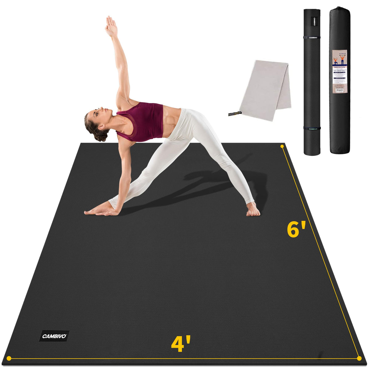 Extra Long Wide Yoga Mat 72''x48'' (Black / 72" x 48" x 8mm)