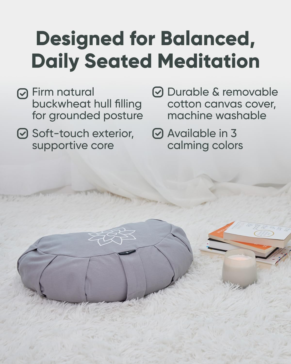Mindful & Modern Large Meditation Cushion (Crescent - Grey)
