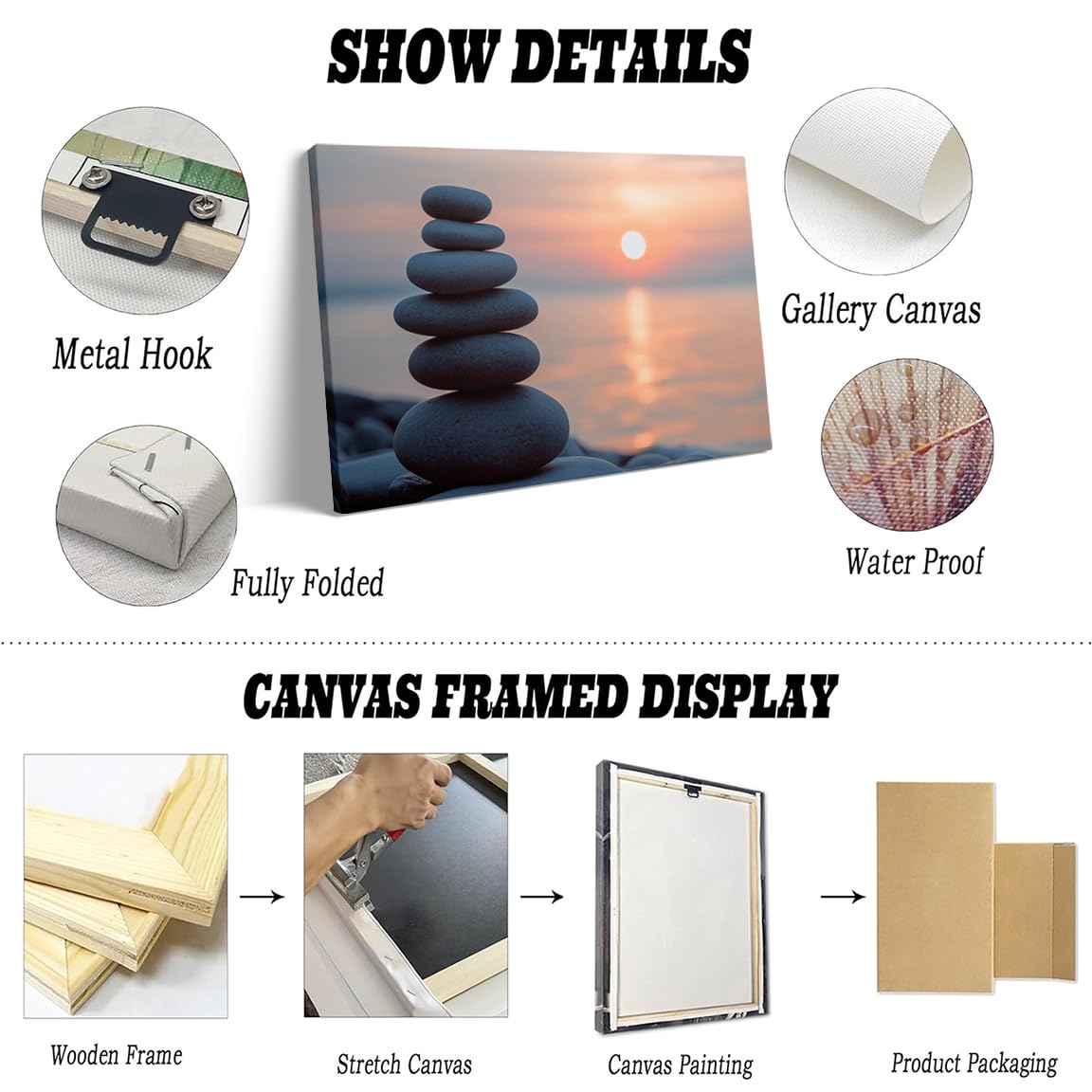 Tranquil Zen Rock Stack Wall Art (Wood Framed-3 / 12"L x 16"W)