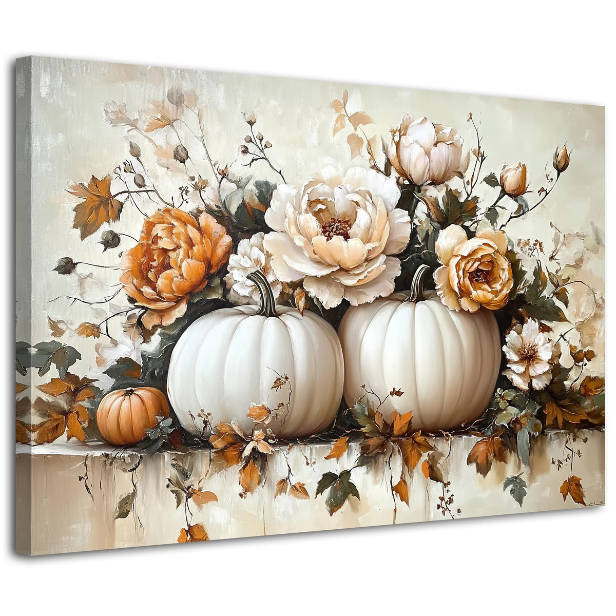 Retro Pumpkin Decor Fall Canvas Wall Art for Living Room Bedroom Autumn Decorations for Home Rustic Flowers Picture Prints Still Life Floral Leaves Painting Thanksgivings Gifts Artwork Poster 16x24” (24"L x 16"W / Pumpkin3)