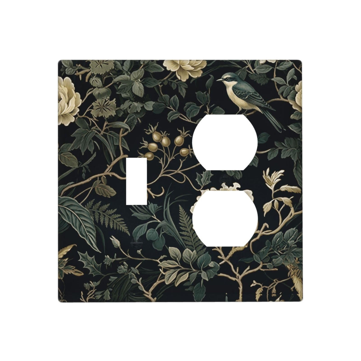 Spring Black Boho Floral Leaf 2 Gang 1 Toggle (Spring Black Boho Floral Leaf / 1-Toggle/Duplex Combo)