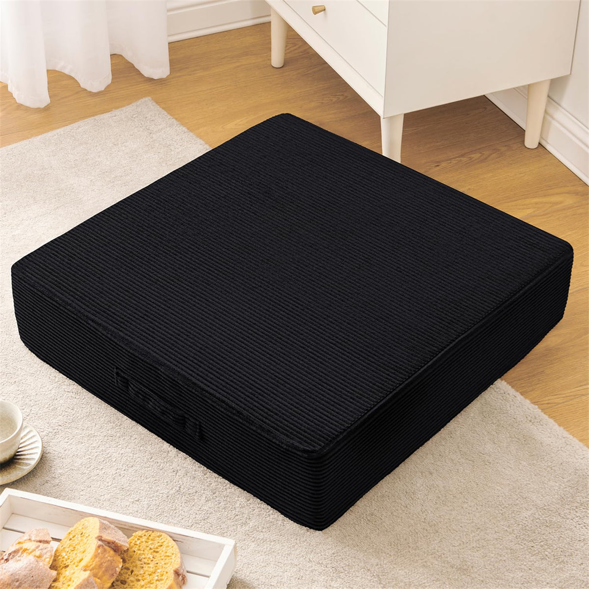 Solid Square Floor Pillows for Adults Kids (Black / 1 Pack (22"x22"))
