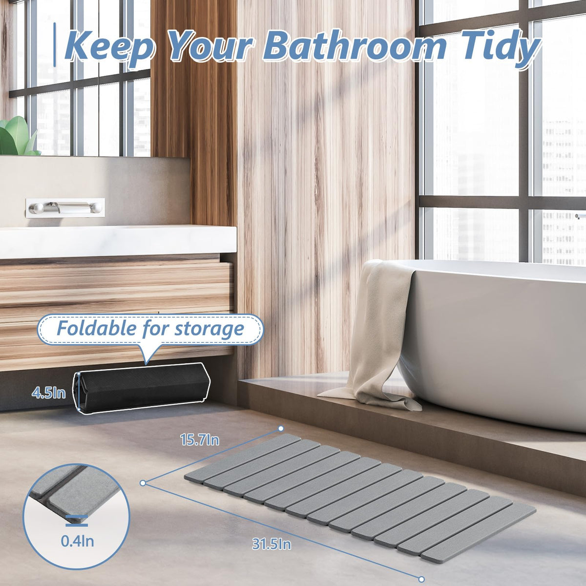 Foldable Stone Bath Mat (Grey / 31.5" x 15.7" (12 Fold))