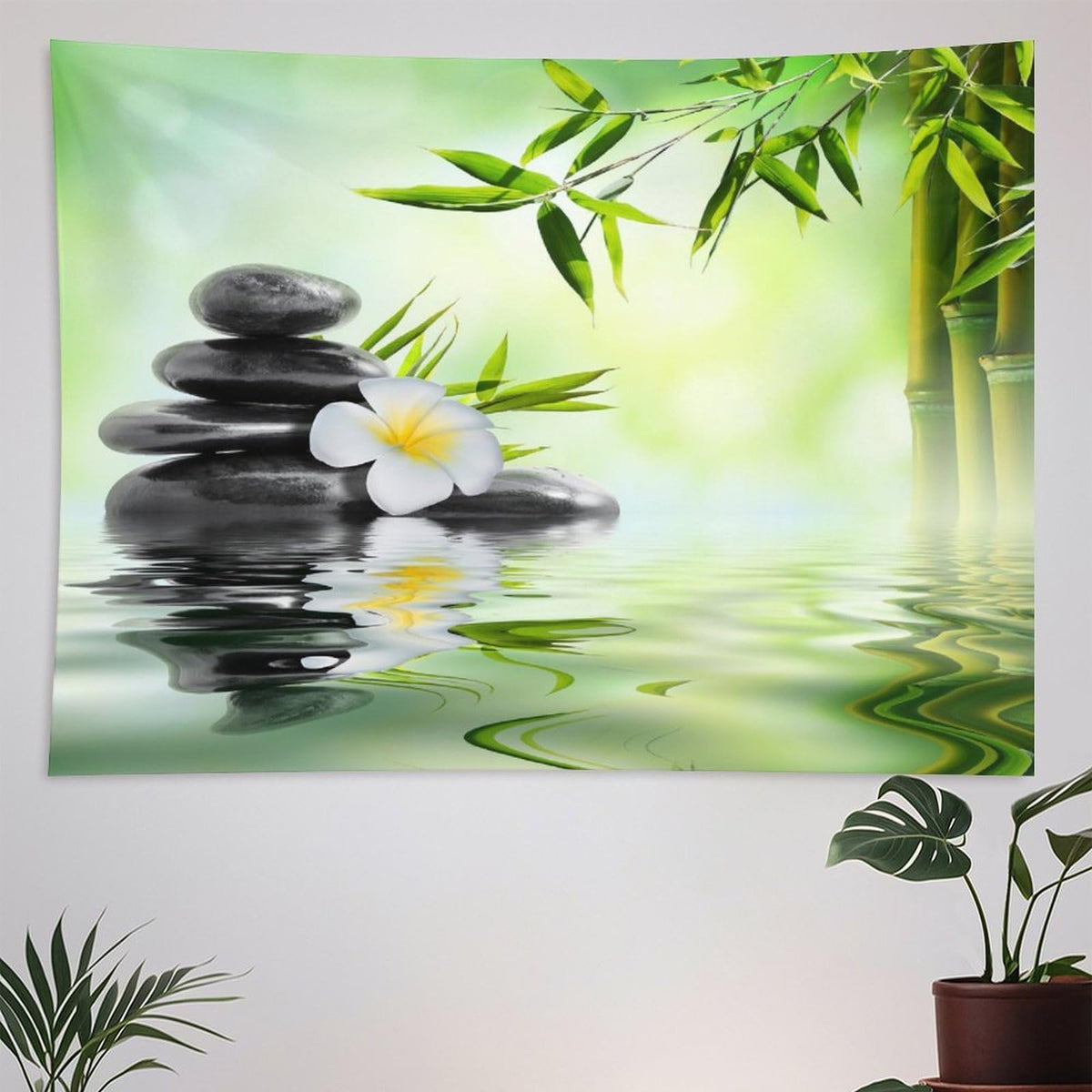 Spa Tapestry Wall Hanging Garden Frangipani Bamboo Japanese Relaxation Resting Tapestries Home Decor for Living Room Bedroom Farmhouse Kitchen Dorm 60"x60" (60"L x 60"W / Zen-4)