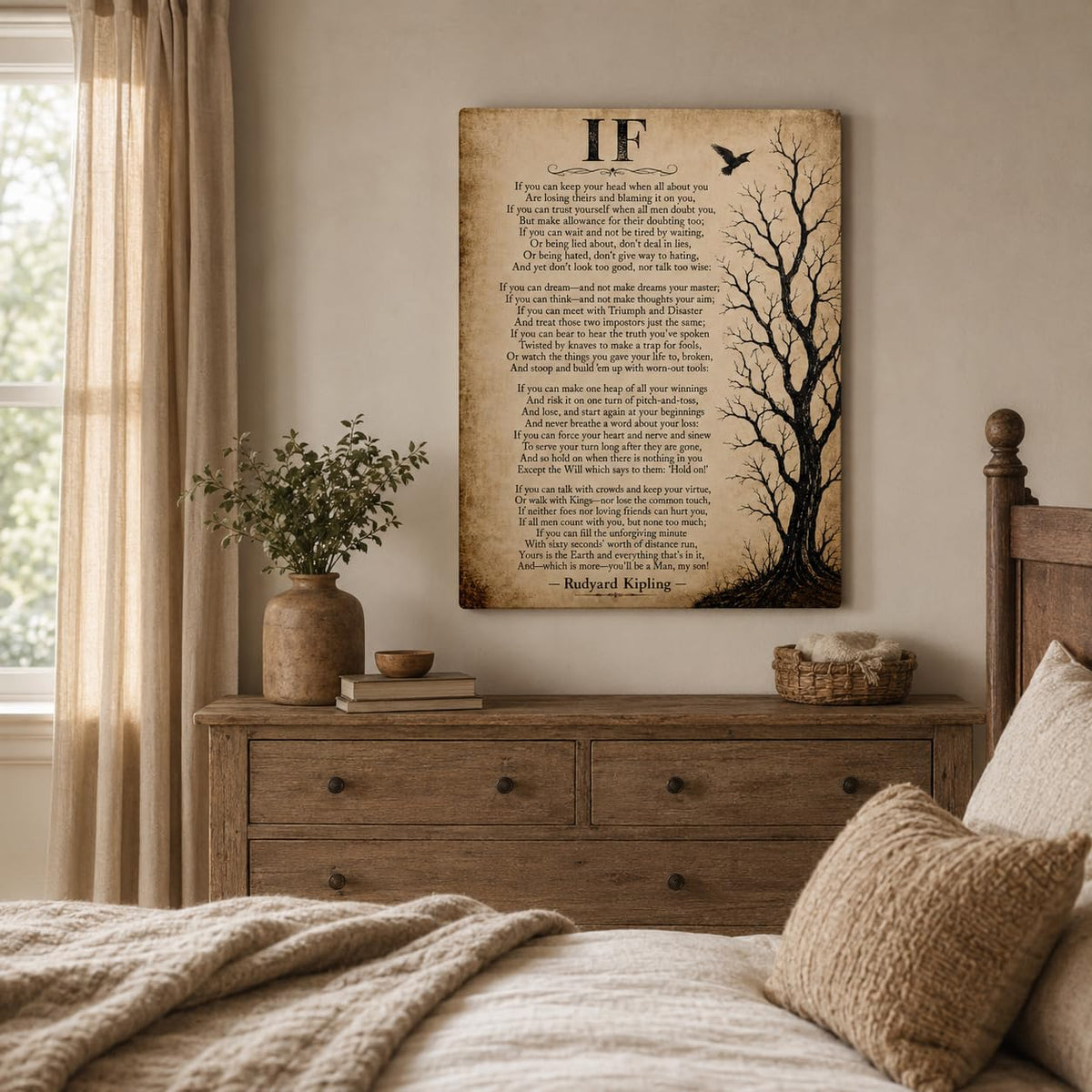 Inspirational Poem Framed Wall Art Canvas Vintage Office Decor 16x24 Inches (Rudyard Kipling If / 24"L x 16"W)