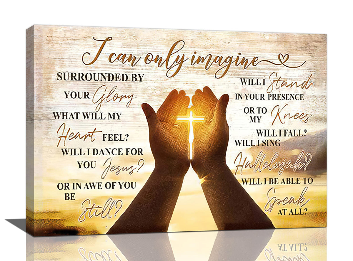 Christian Cross In Hands Wall Art Rustic I Can Only Imagine Wall Decor Gold Country Pictures Canvas Prints Motivational Framed Modern Artwork for Church Home Living Room Bedroom Bathroom 24"x16" (Cross 1 / 24"L x 16"W)