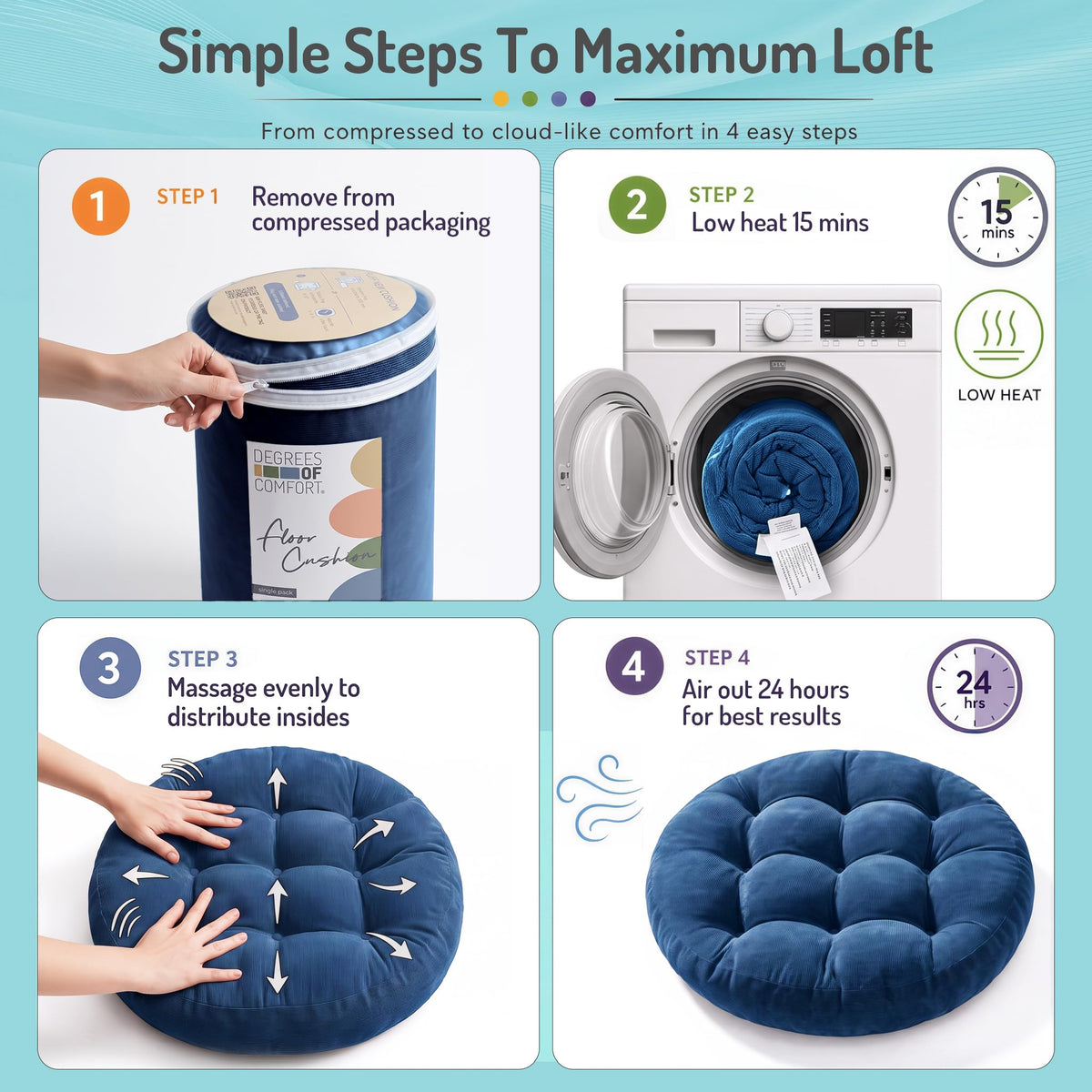 Round Meditation Cushion (1 Pack / Round | Navy | 1 Pack)