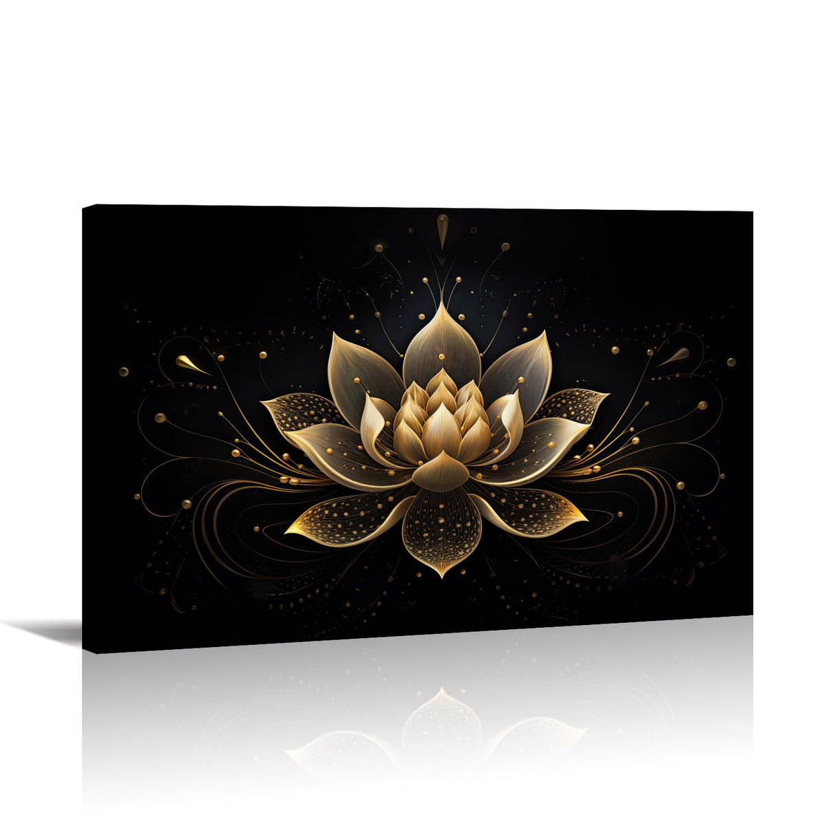 Zen Wall Art Black and Gold Lotus Painting Canvas Print Meditation Poster Flower Picture Vintage Artwork for Spiritual Room Bathroom Living Room Home Decor Framed (30"L x 20"W / A - Black and Gold Lotus)