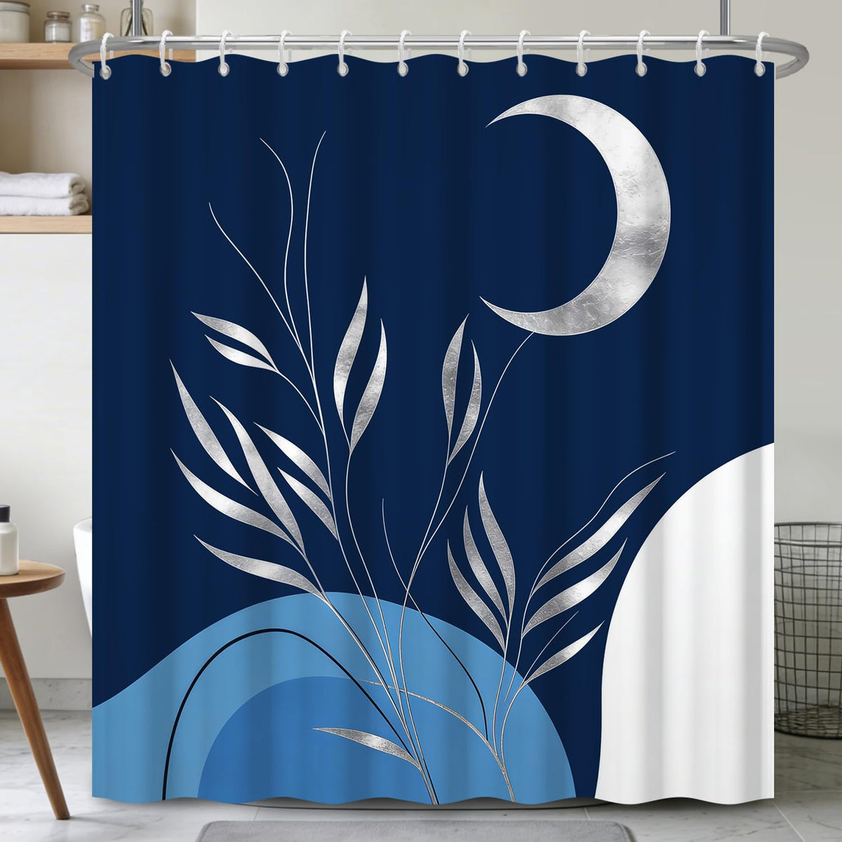 71″ x 74″ Modern Abstract Shower Curtain with Hooks (Boho Moon)
