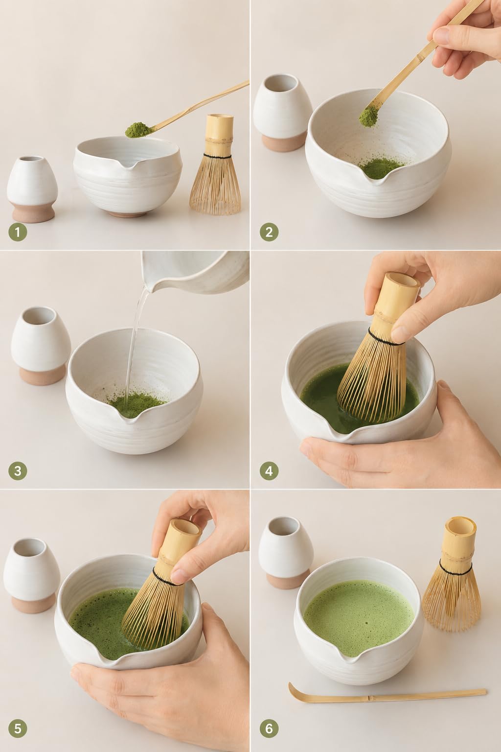 Matcha Set 5 Pcs Matcha Whisk Set (Linen White & Clay)